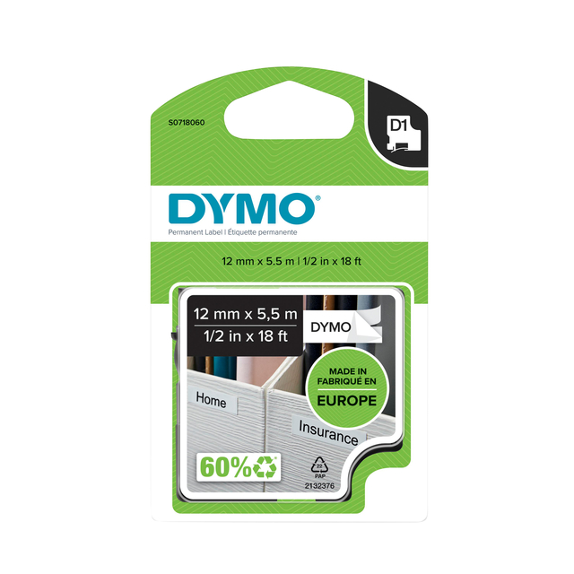 Dymo Polyperm Tape BK/Wht 12 S0718060