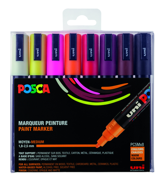 Verfstift Posca PC5M medium warm assorti set à 8 stuk