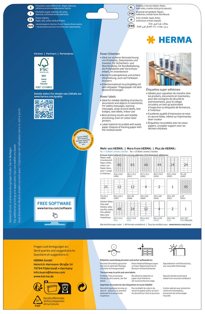 Power labels, with strong adhesion A4, 63,5 x 29,6 mm, made of paper