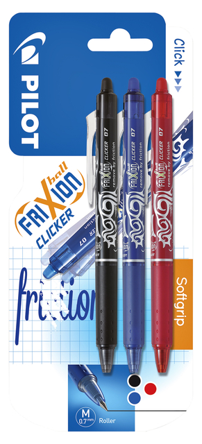 Rollerpen PILOT friXion clicker medium assorti blister à 3 stuk