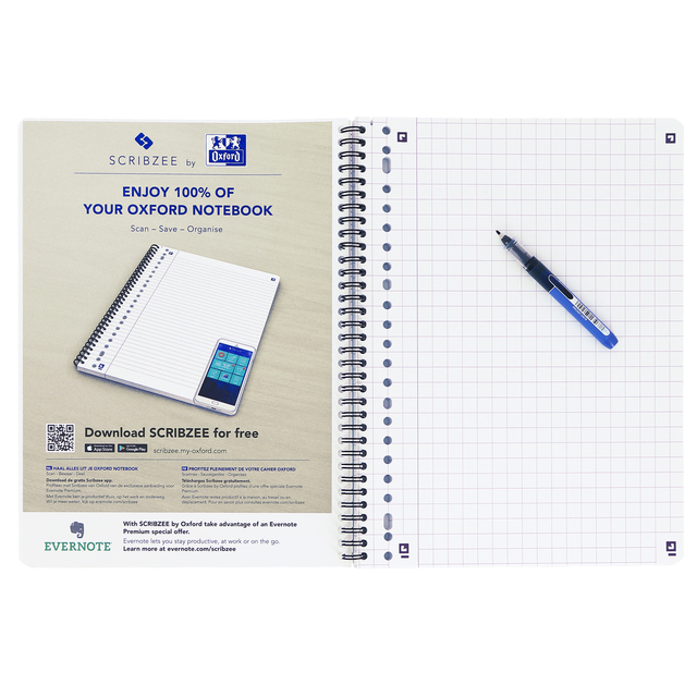 Collegeblok Oxford School A4 ruit 10x10mm 23-gaats 160 pagina's 80gr assorti