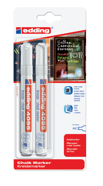 edding 4095 chalk marker blister of 2 white