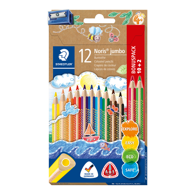 Kleurpotloden Staedtler Noris jumbo set à 10+2 kleuren grati