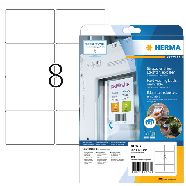 Label HERMA 4575 99.1x67.7mm foil white 160 labels