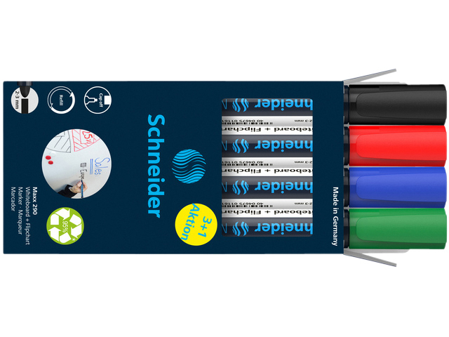 Viltstift Schneider Maxx 290 whiteboard rond 2-3mm assorti doos à 3+1 grati