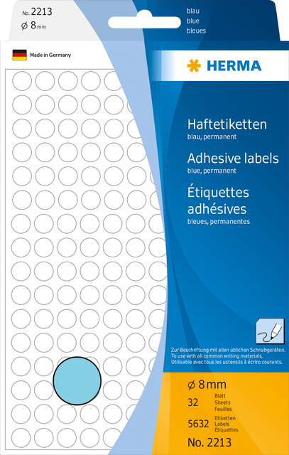 Multi-purpose labels / colour dots, Ø 8 mm, round, blue, permanent adhesion, fo