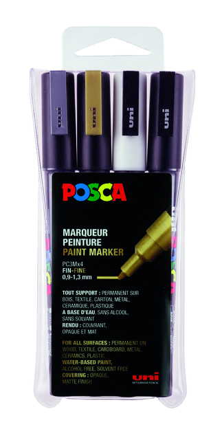 Verfstift Posca PC3M fijn assorti set à 4 stuk