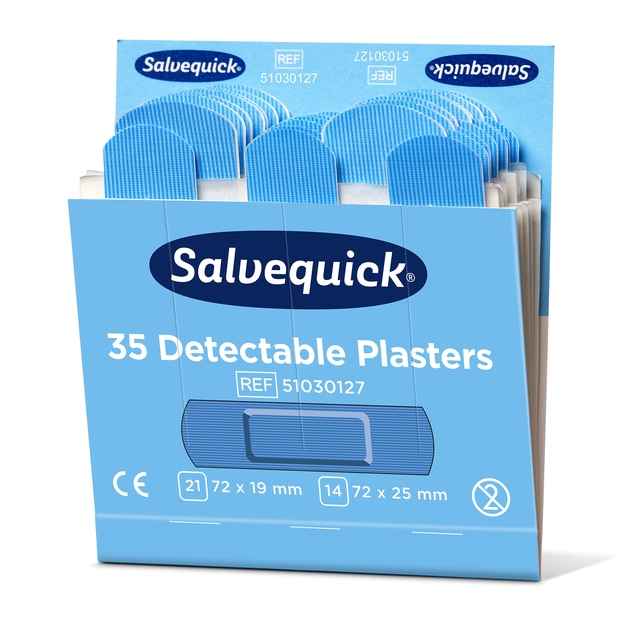 Pleisters Salvequick blauw detectabel refill 6x 35 stuks