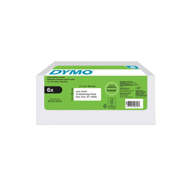 Etiket Dymo LabelWriter adressering 25x54mm 6 rollen á 500 stuks wi