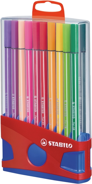 Viltstift  STABILO Pen 68/20 ColorParade in rood/blauw etui medium assorti etui  à 20 stuk