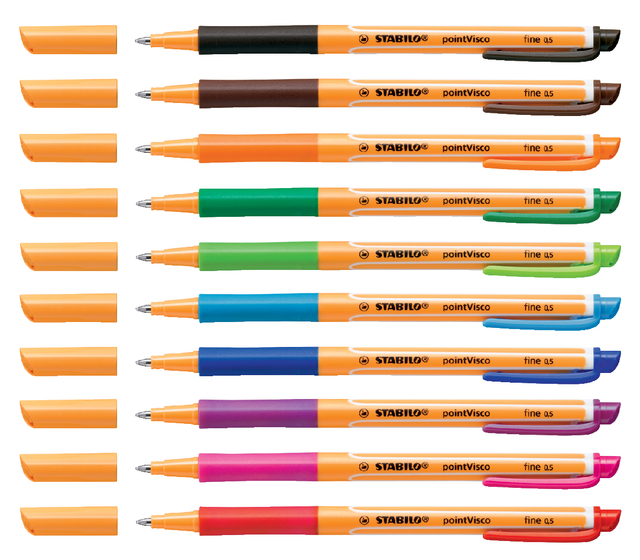 Rollerpen STABILO PointVisco 1099/10 fijn assorti etui à 10 stuk