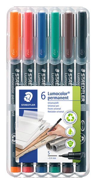 Viltstift Staedtler Lumocolor 313 permanent S set à 6 stuks assort