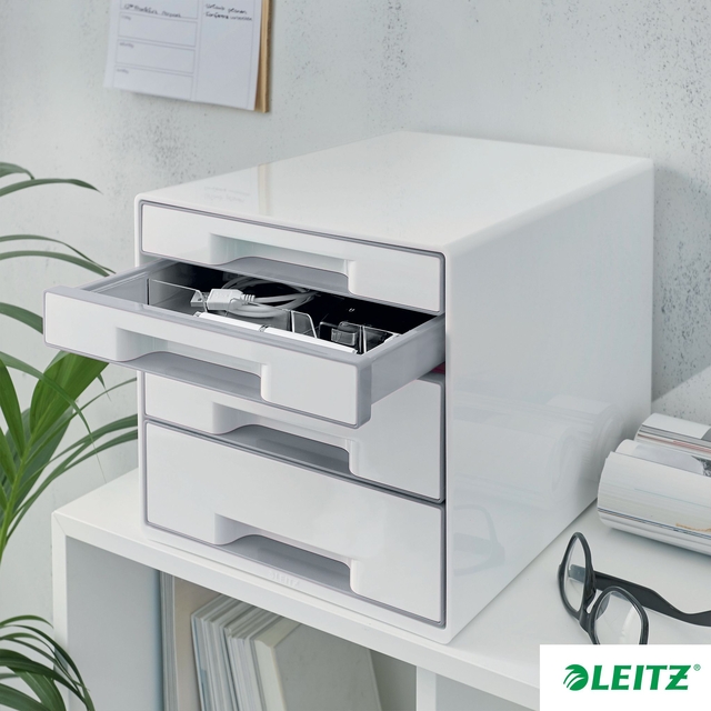Drawer Cabinet Leitz WOW Cube A4 maxi 4 drawers white/grey