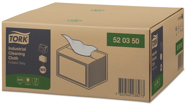 Reinigingsdoek Tork W8 Premium Industrial 1-laags 55 vel grijs 520350