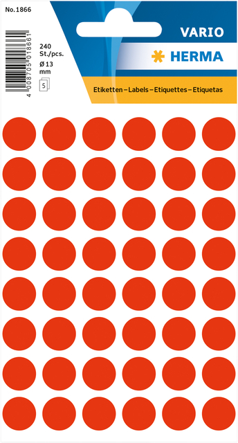 Multi-purpose labels / colour dots, Ø 13 mm, round, luminous red, permanent adh