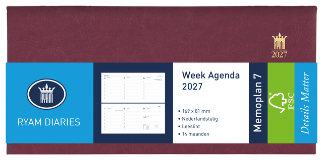 Agenda 2027 Ryam Memoplan 7 Mundior 7dagen/2pagina's landscape bordeaux
