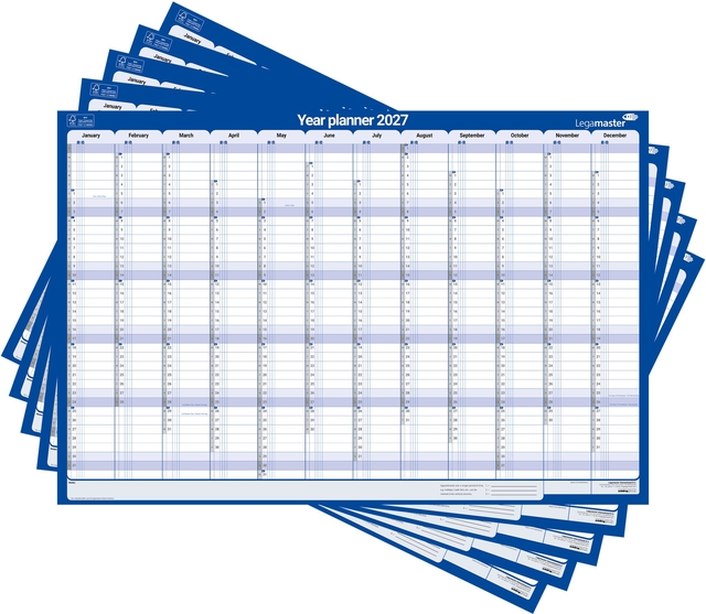 Jaarplanner 2027 Legamaster 1 persoon 90x60cm horizontaal gelamineerd Engelstalig
