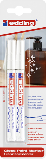Viltstift edding 751 lakmarker rond 1-2mm wit blister à 2 stuk