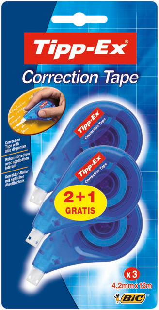 Correctieroller Tipp-ex zijwaarts 4.2mmx12m blister 2+1 gratis