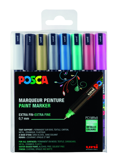 Verfstift Posca PC1MR extra fijn metallic assorti set à 8 stuk