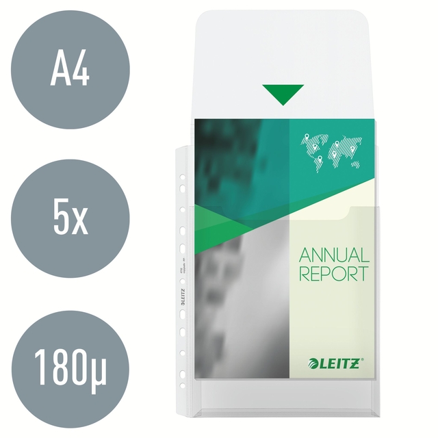 Harmonica showtas Leitz Premium met bovenklep copy safe PP A4  glashelder 5 stuks