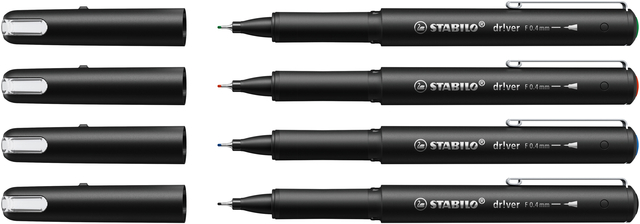 Fineliner STABILO dr!ver fijn assorti 4 stuks
