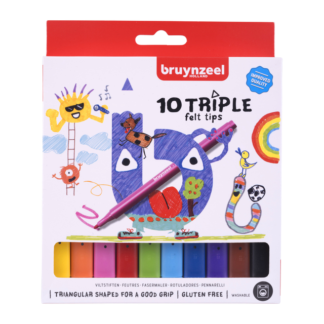Viltstift Bruynzeel Kids Triple blister à 10 stuks assort