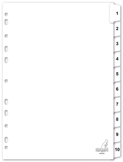 Dividers Kangaro A4 cardboard 190 grs 4 holes 10 tabs numbered white