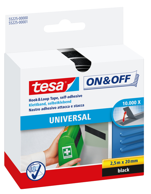 Klittenband tesa® On & Off Zelfklevend 2.5mx20mm zwar