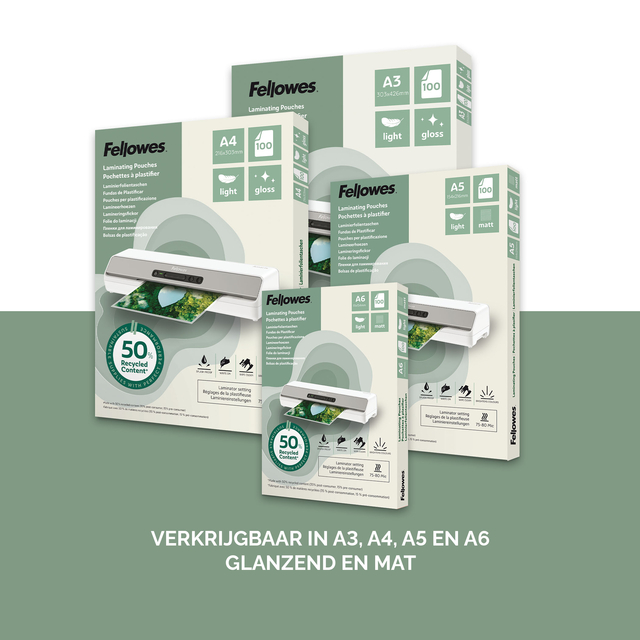 Lamineerhoes Fellowes A4 light 50% gerecycled mat 100stuks