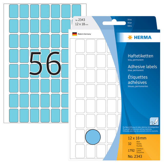 Etiket HERMA 2343 12x18mm blauw 1792 stuks