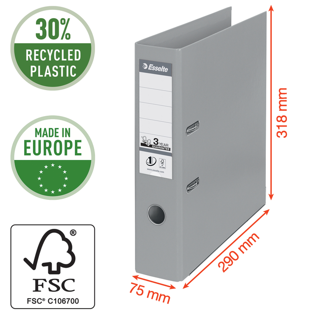 Ordner Esselte No.1 Power VIVIDA 75mm 30% gerecycled PP folie geel