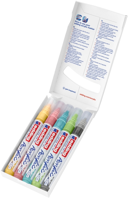 Acrylmarker edding e-5100 medium pastel assorti set à 5 stuk
