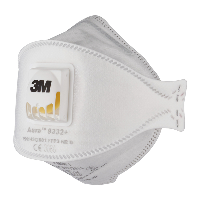 Stofmasker 3M Aura Comfort Cool Flow 9332 FFP3 met ventiel 10 stuks