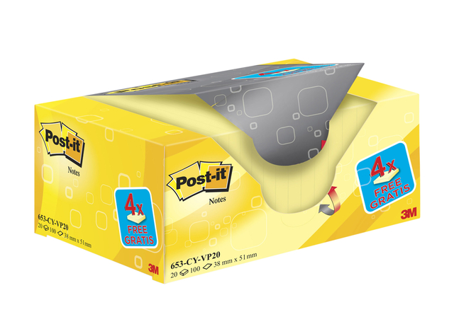 Memo pad 3M Post-it 653 38x51mm yellow 16 + 4 free