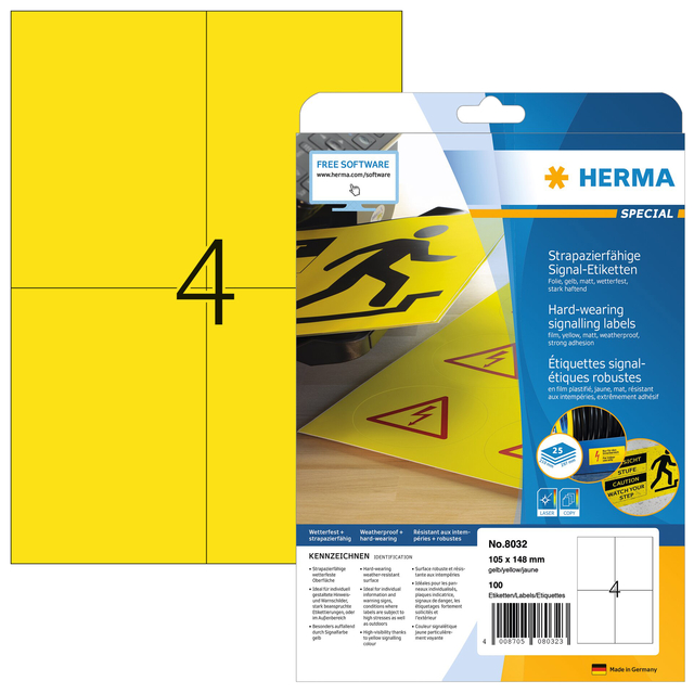 Weatherproof film labels, yellow A4, 105 x 148 mm, extremely strong adhesion