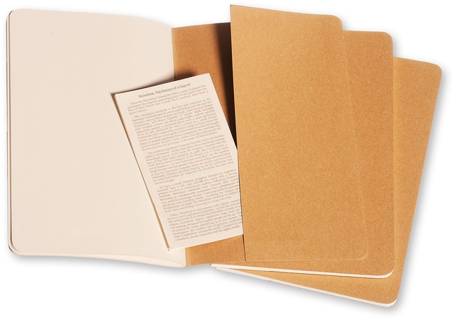 Schrift Moleskine 130x210mm blanco 160 pagina's 70gr kraft set à 3 stuk