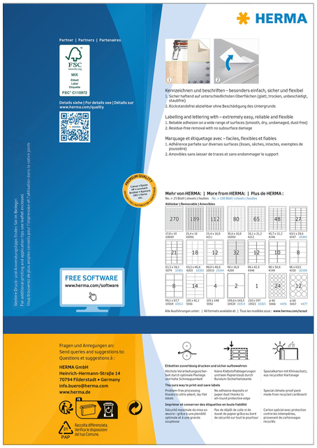 Label HERMA 4477 60mm removable white 1200 labels