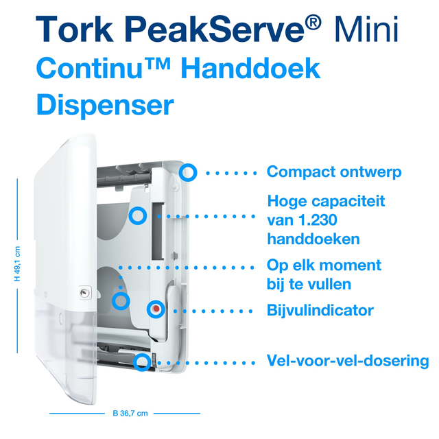 Hand towel dispenser Tork PeakServe® Mini Continu™ H5 Elevation white 552