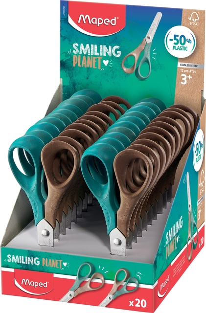 Schaar Maped Smiling Planet 12cm display à 20 stuks bruin/groe