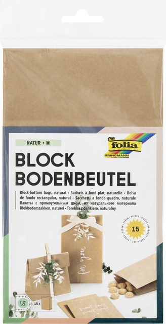 Blokbodemzak Folia 12x6x21cm foodsafe kraft set à 15 stuk