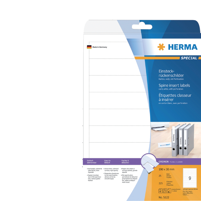 Spine insert labels A4, 190 x 30 mm, white, made of cardboard, non-adhesive