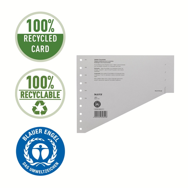 Scheidingsbladen Leitz A4 karton 200gr 11-gaats grijs 100 stuks