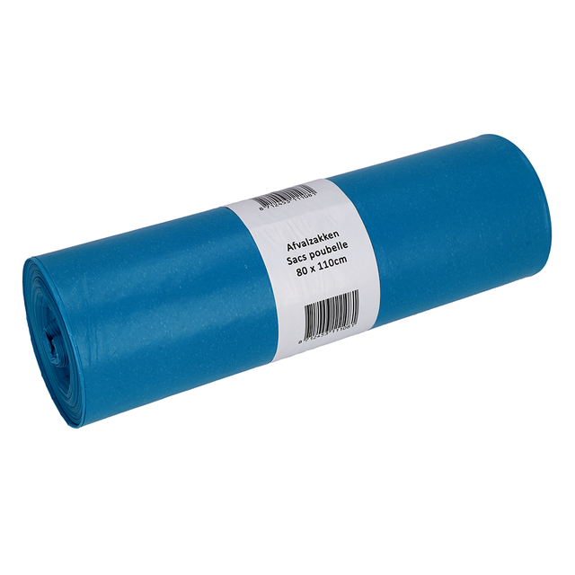 Afvalzak Cleaninq 80x110cm LDPE recycled T60 140L blauw rol à 20 stuk
