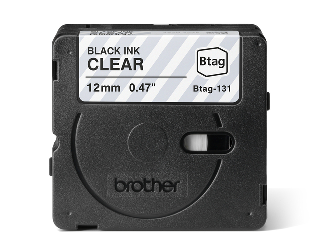 Labeltape Brother P-touch Btag-131 standaard 12mm zwart op transparant