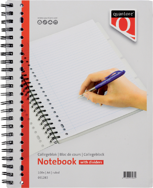 Notebook Quantore A4 23-hole 4 tabs line 100 sheets