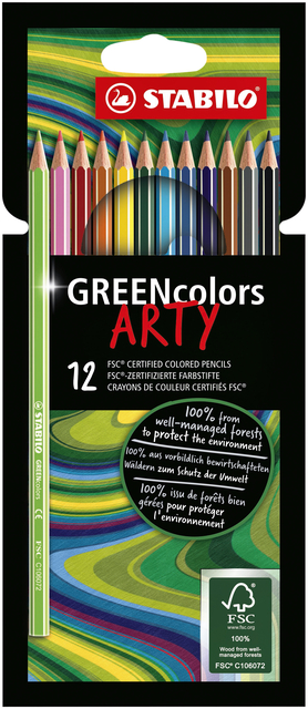 Kleurpotloden STABILO 6019 GREENcolors Arty assorti etui à 12 stuk