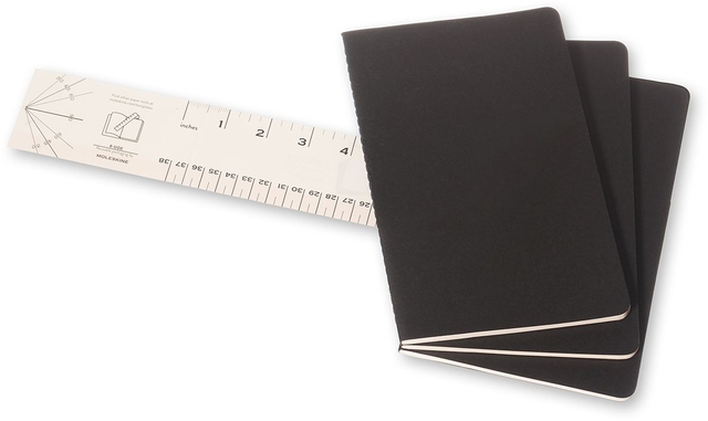 Schrift Moleskine 130x210mm lijn 160 pagina's 70gr zwart set à 3 stuk