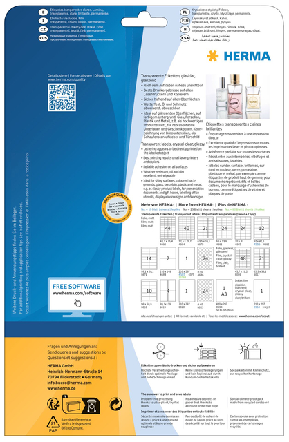 Label HERMA 8020 210x297mm transparent 25 labels