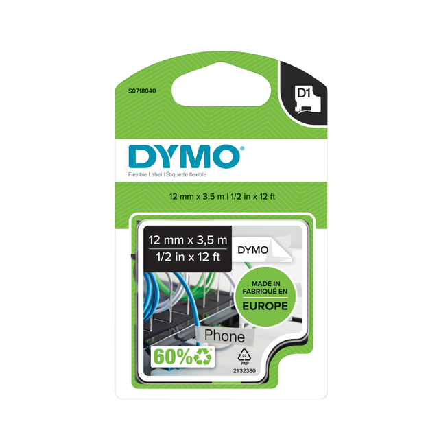 Dymo Flex nylon Tape BK/Wht12 S0718040